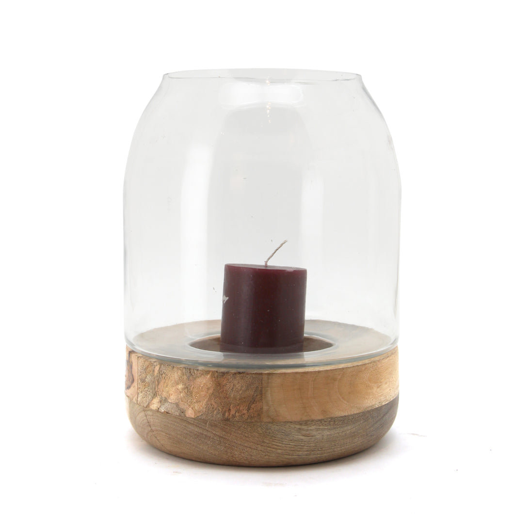 The Home Glass Wooden Candle Stand With Wooden Base Medium-VI-8052