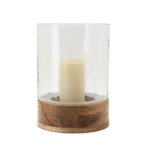 The Home Glass Wooden Candle Stand With Wooden Base-VI-8070