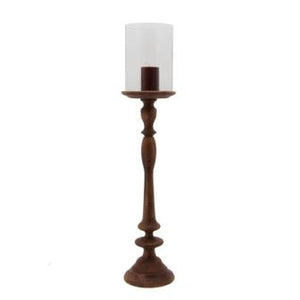 WOODEN PILLAR HOLDER WITH GLASS LARGE-VI-8528