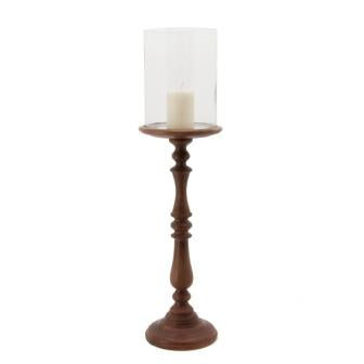 The Home Wooden Pillar Holder With Glass Small-VI-8525