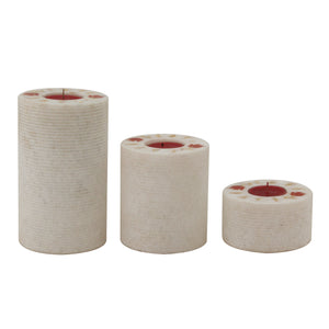 The Home T-Light Holder Circular Marble Set Of 3 Red Inlay