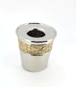 The Home Brass Embossed Waste Basket W/LID